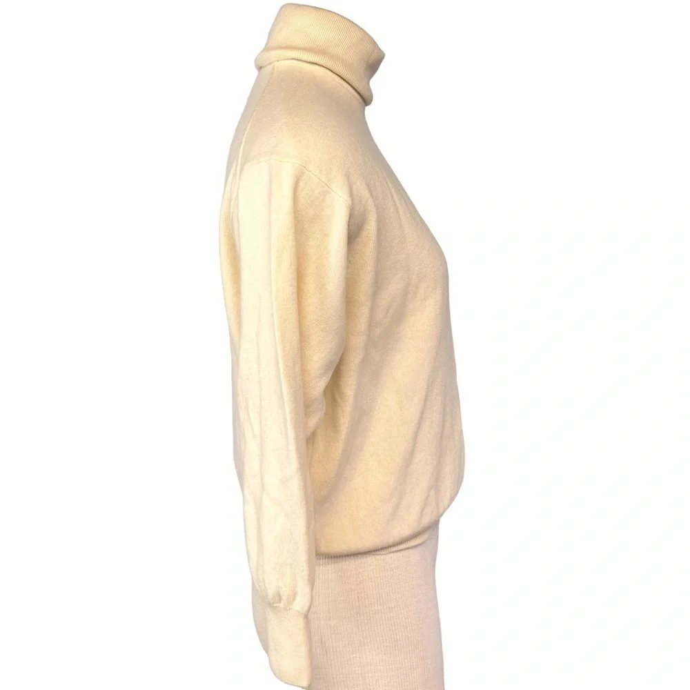 Burberrys Vintage Cropped Merino Wool Turtleneck Sweater Jumper Women M in Cream - Picture 4 of 7